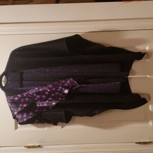 Stylish Cardigan Black and Purple Glitter Metallic Stitch Poncho Shawl